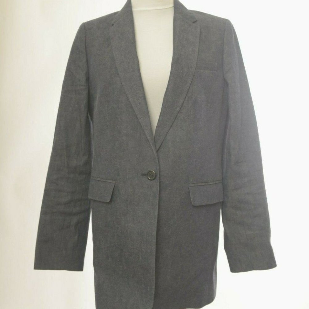J Crew Collection Women Size 8 Japanese Denim Blazer Jacket One-Button Blue Twee
